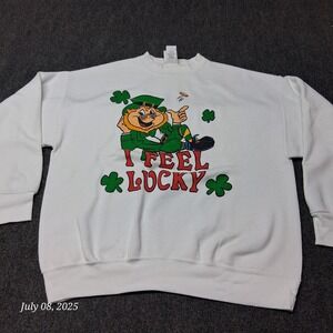 VTG I Feel Lucky Leprechaun Signal‎ Artwear Sweatshirt Size XL White